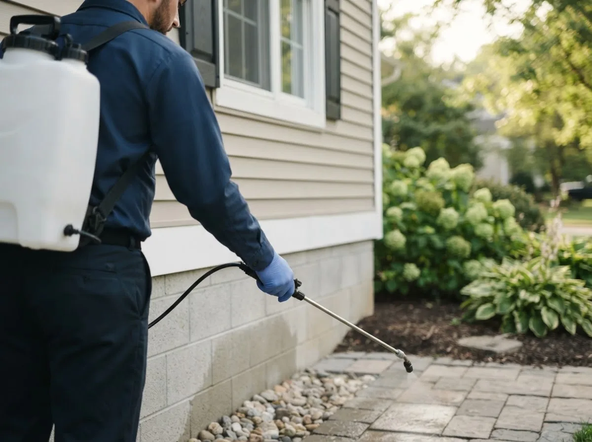 Pest control technician inspecting a home in Oak City, NC